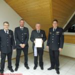 Hauptlöschmeister Thomas Schilling von links nach recht: Kommandant Bruno Dentz, stv. Kommandant Klaus Baumgärtner, Hauptlöschmeister Thomas Schilling und Unterkreisführer Oliver Kohlhepp.