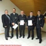 Im Bild zu sehen: Bürgermeister Otto Eckert, Oberlöschmeister Klaus Baumgärtner, Hauptlöschmeister Thomas Schilling und Hans-Peter Hauck, sowie Kommandant Bruno Dentz. (v.l.n.r) Im Bild zu sehen: Bürgermeister Otto Eckert, Oberlöschmeister Klaus Baumgärtner, Hauptlöschmeister Thomas Schilling und Hans-Peter Hauck, sowie Kommandant Bruno Dentz. (v.l.n.r)