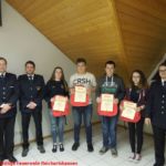 Für 5 Jahre aktive Teilnahme bei der Jugendfeuerwehr erhalten die Mitglieder neben einer Urkunde auch einen roten JF-Rucksack als Geschenk. Für 5 Jahre aktive Teilnahme bei der Jugendfeuerwehr erhalten die Mitglieder neben einer Urkunde auch einen roten JF-Rucksack als Geschenk.